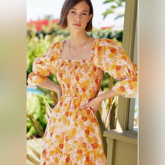 Anthropologie Charlie Holiday Floral Linen Midi Dress - Picture 2 of 10